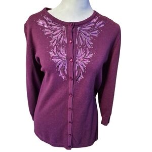 Bob Mackie Purple Cardigan with Retro Fairy Embellished Design